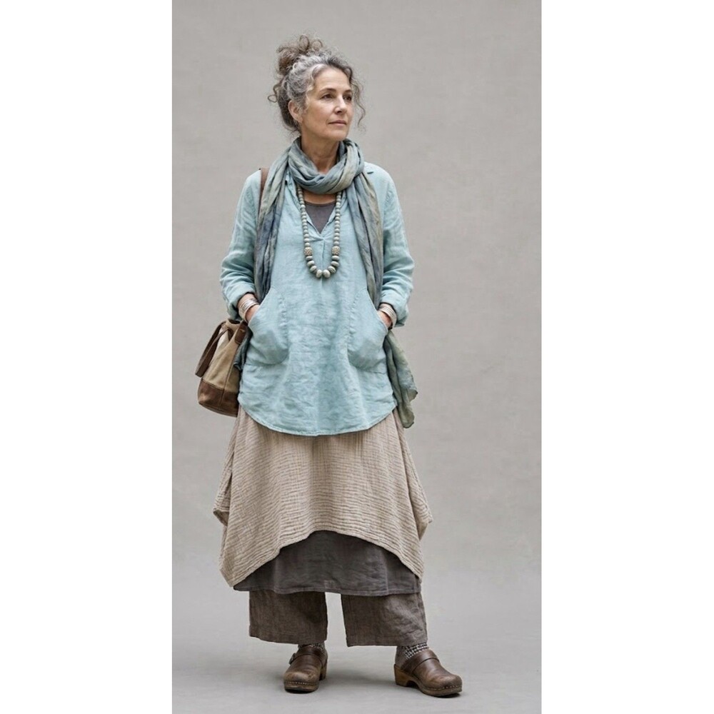 CP Shades Linen TETON Tunic Shirt Lagenlook Blue Shift Dress Shirtdress Sz XS